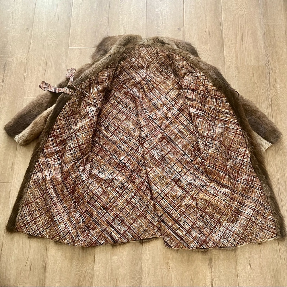 ⭐️ Rare Vintage Beaver Fur Coat Full Length Brown Double Breasted Clouser, Mint - Picture 4 of 9